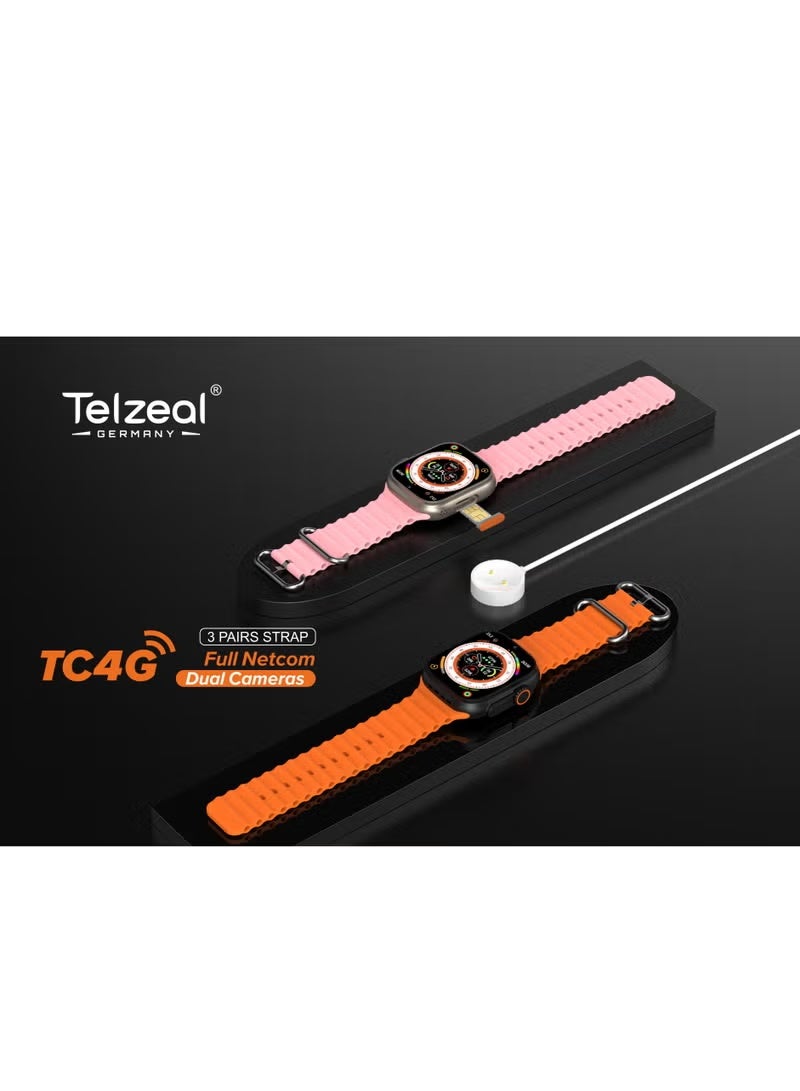 Telzeal TC4G Full Screen Smart Watch with Waterproof Design, Dual Camera, SIM Card Support, Full Netcom Connectivity, Touch Screen Smart Wearable with 3 Pair Straps & Wireless Charger – Gold - Image 5